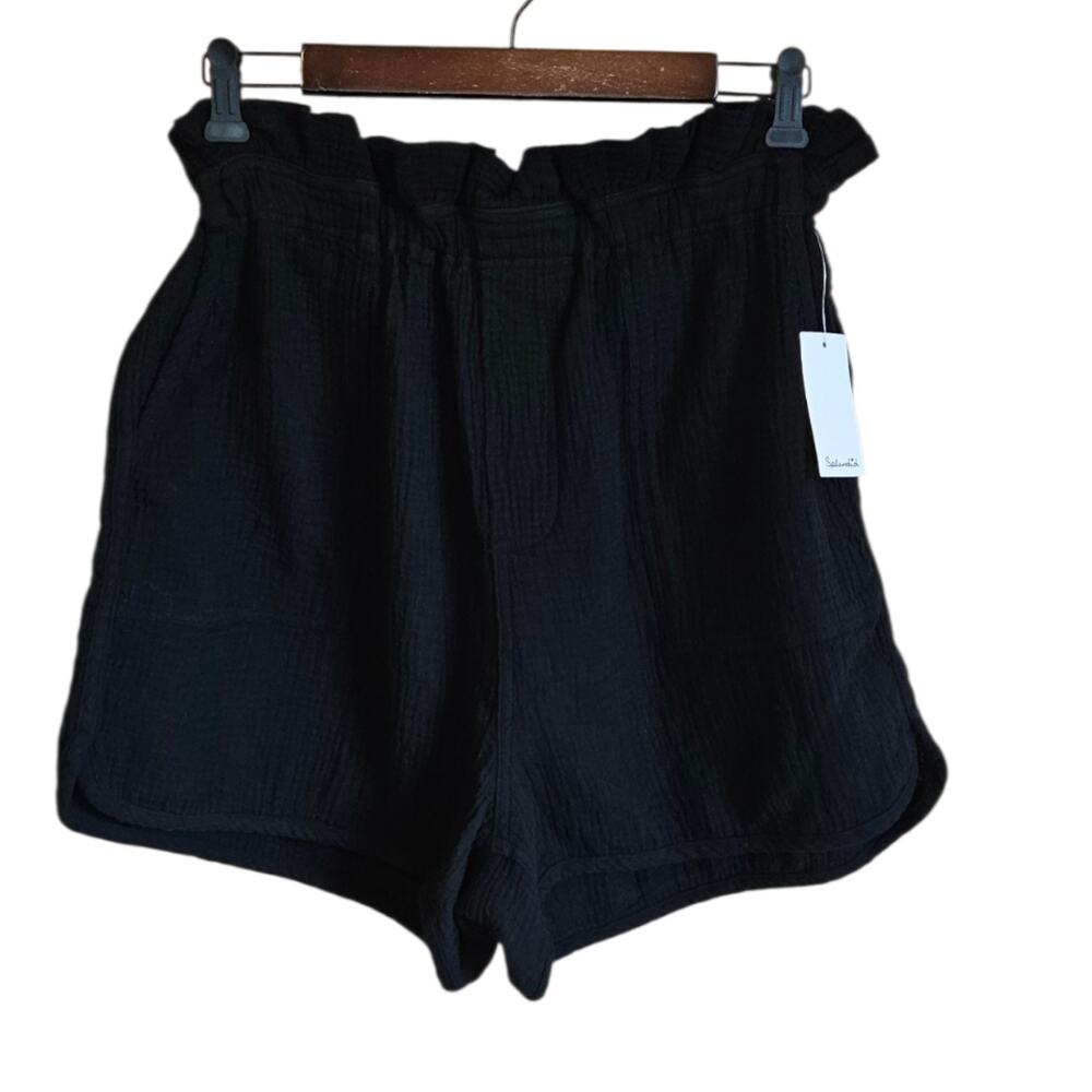 NWT Splendid Size Large L Black Double Gauze High-Waisted Paperbag Shorts